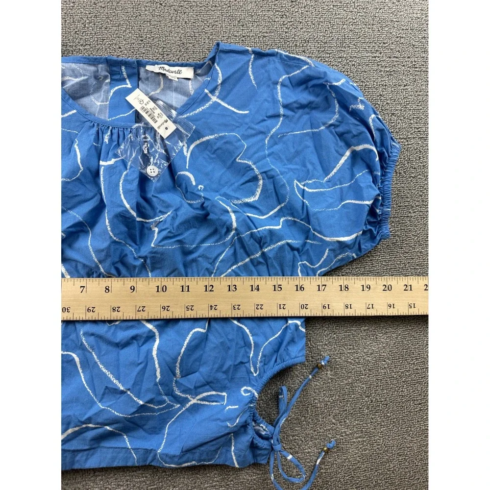 Madewell Poplin Puff Sleeve Cutout Crop Top Women‎ XS Blue Ornamental Floral